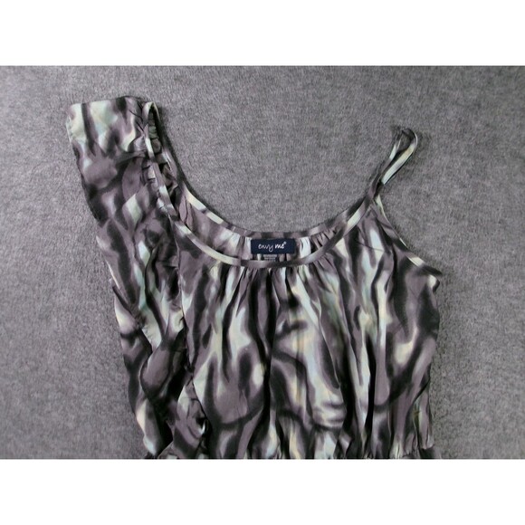 envy me Dress Womens XL One Shoulder Ruffle Elastic Waist Abstract Black Summer - Picture 2 of 9